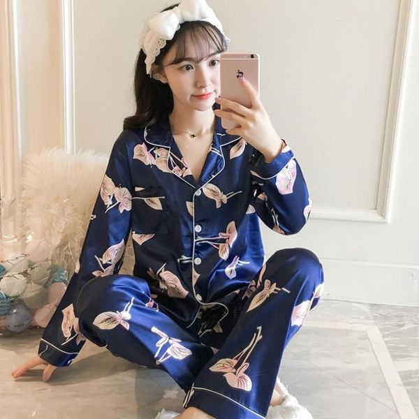 

autumn women long silk pajama sets satin pyjamas sleepwear two piece set female homewear silk pyjamas loungewear xxxxl, Black;red