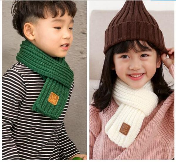

2019 lzixx new korean version of knitted children's warm small scarf autumn and winter solid color yarn parent-child scarf, Red;brown