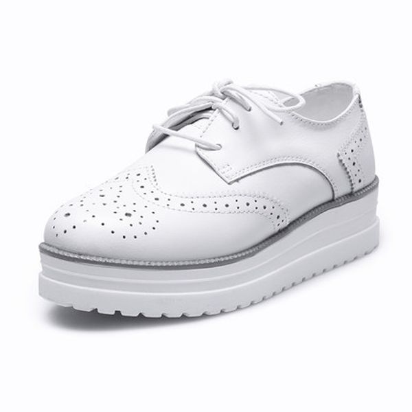 

real leather bullock carved women platform shoes woman flats mujer lace up lady comfort shoes white black leather shoes women