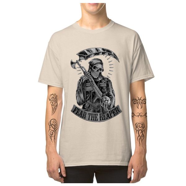 

fear the reaper t-shirt brand new men t shirt halloween satan skull print tshirt retro beige grim reaper tees cotton fabric, White;black