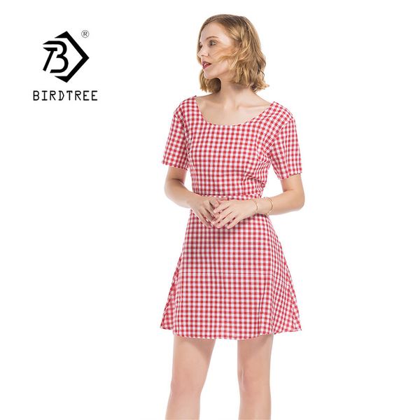

2019 new fashion woman plaid backless dress hollow out short vestidos o neck lady feminina beautiful d8d526z, Black;gray