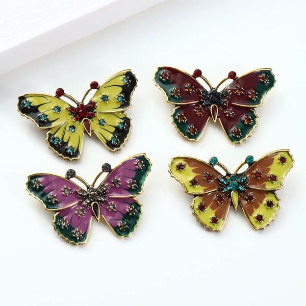 

vintage women alloy rhinestone butterfly enamel brooch lapel pin cloth accessories, Gray