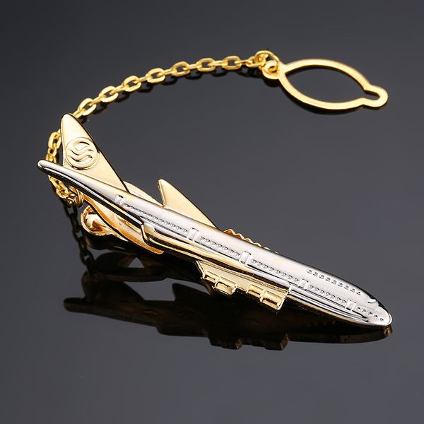 

man's tie clip new arrivals golden plating airplane shape pilot plane cufflinks stick pin wedding gift, Silver;golden