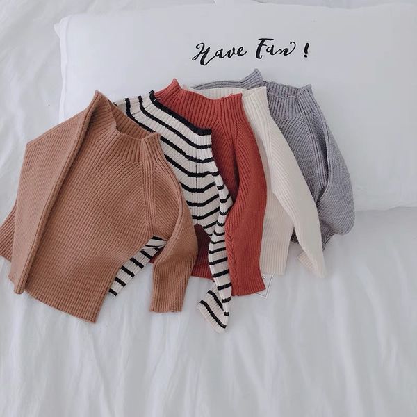 

Autumn in pring winter toddler baby girl weater long leeve blank round collar tripe weater outwear newborn pullover 0 5t