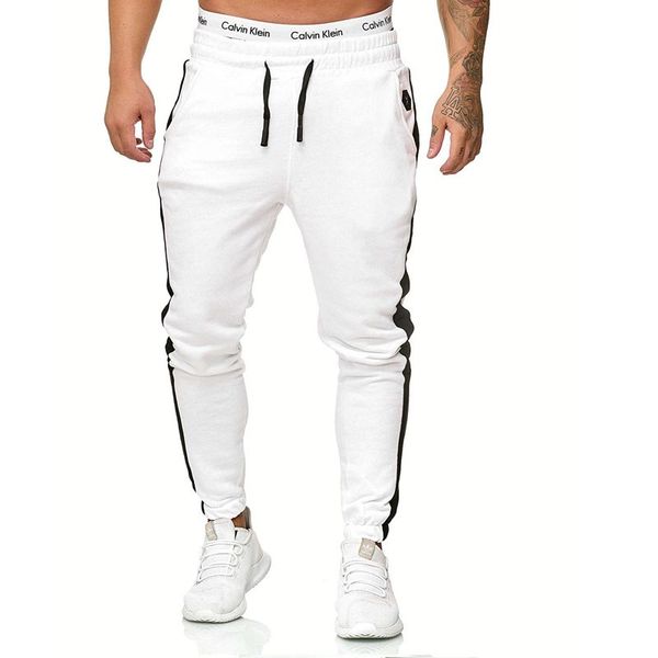 

new men's fashion trousers popular casual all-match long strips sweatpants stitching color pockets drawstring feet pants, Black