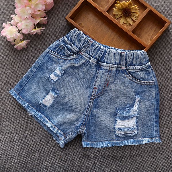 

girls' denim girls' pierced and shorts and jeans jeans medium-and-large children's western style shorts, Blue
