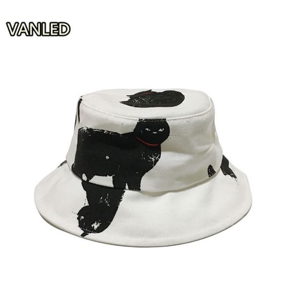 

новый harajuku прекрасный black cat bucket hat мода весна-лето женщины солнцезащитный повседневные шапки, Blue;gray