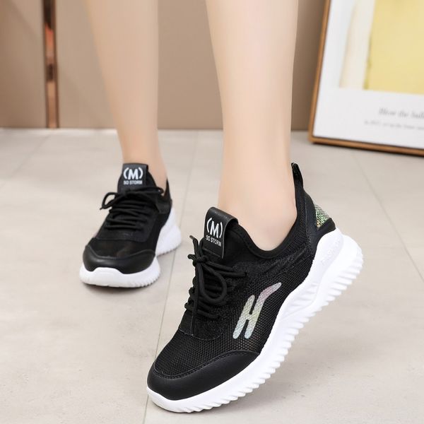 

2019 summer new small white shoes breathable low-cut belt hollow mesh casual flat women's shoes, Black