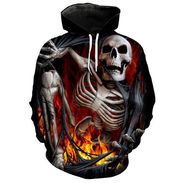 

fun 3d skull printed fashion men's hooded sweatshirt hip hop streetwear pullover dropshipping and wholesale us size, Black