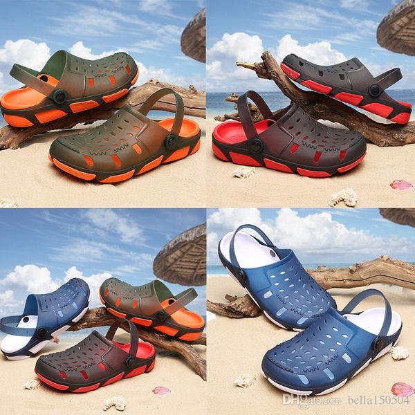

jelly beach sandals men outdoor beach slippers male light weight summer eva garden shoes breathable hole mens flip-flops size 40-45, Black
