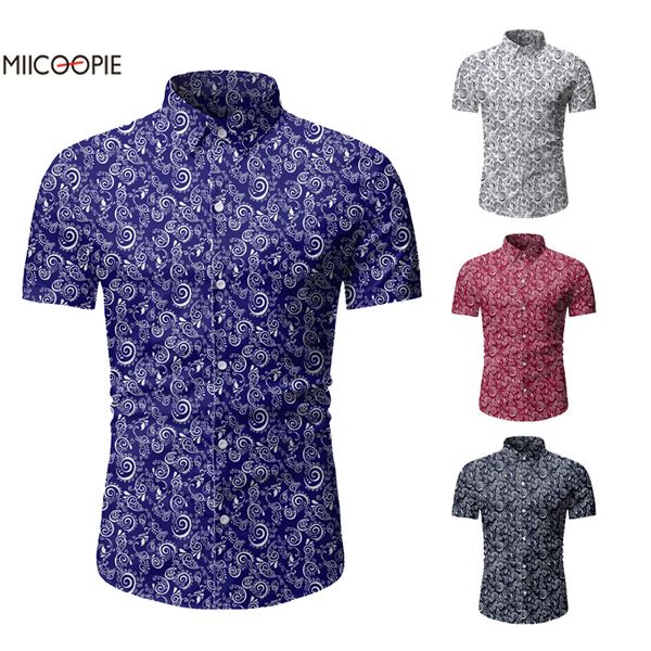 

2019 men shirt summer style print beach hawaiian shirt men casual short sleeve hawaii soft chemise business dress, White;black