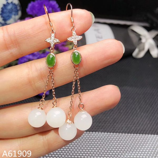 

kjjeaxcmy boutique jewelry 925 sterling silver inlaid natural white jade gemstone female earrings support detection, Golden;silver