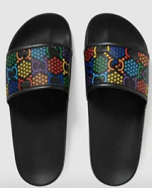 

2020 rubber slide sandal floral brocade men slipper gear bottoms flip flops women striped beach causal slipper with box us 5-11, Black