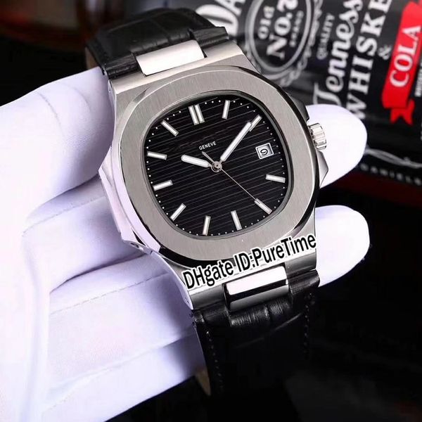 

new classic 5711 steel case black texture dial 40mm a2813 automatic mens watch sports calendar watches leather 6 colors puretime p280b2, Slivery;brown