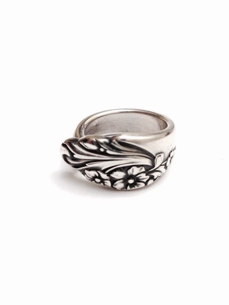 

10pcs handmade vintage silver blossom spoon ring adjustable r-11