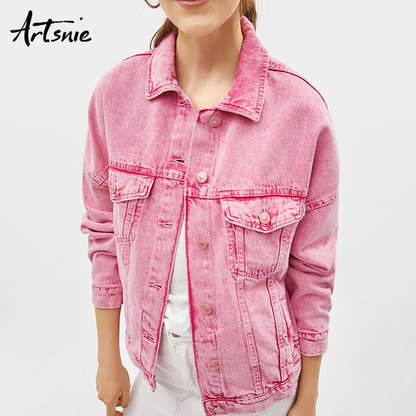 

artsnie streetwear casual denim jacket women spring 2019 turn down collar double pockets coats boyfriend jeans jackets femme, Black;brown