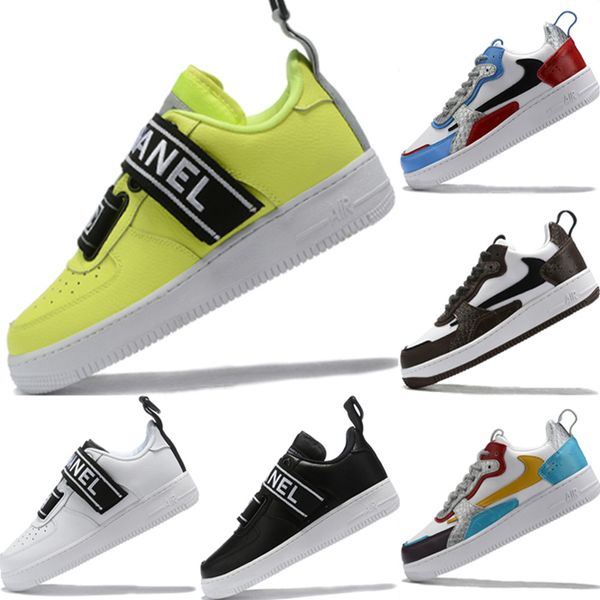 

with box 2020 forced low cut one 1 genuine leather splicing basketball sneaker original forced low cut one 1 buffer rubber sports shoes, Black