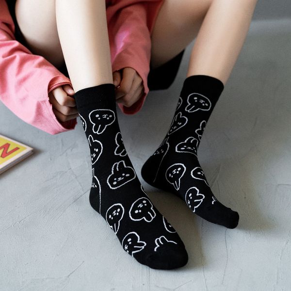 

new fashion socks funny sock women girl socks tube cute cotton cartoon spring summer creative sweet 1 pair szz014, Black;white