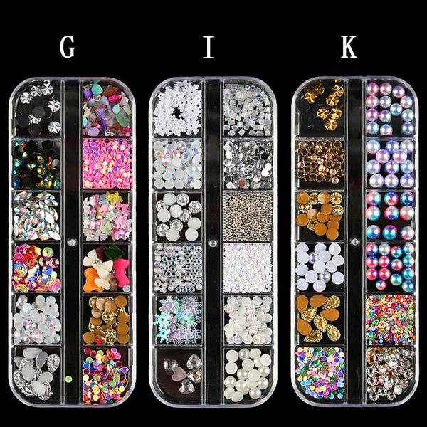 

1 box nail art rhinestone glitter 3d nails tips jewelry gems fingernail studs crystal beads decor qq99, Silver;gold