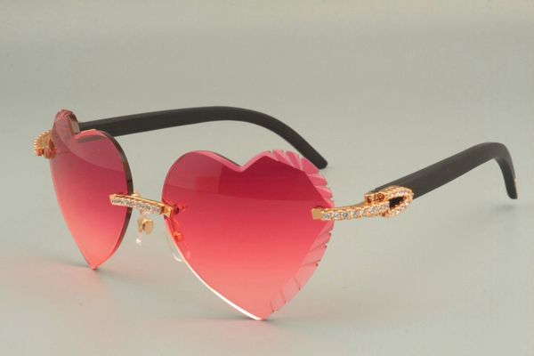 

2019 heart-shaped carved sunglasses gold high-end diamond series natural black wooden temple sunglasses 8300686-c size: 58-18-135mm, White;black