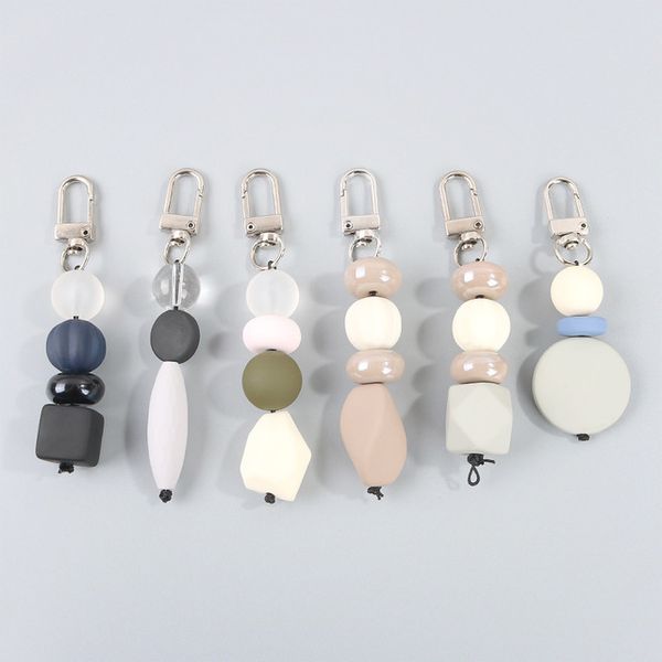 

2019 new women letter words keychain set with black rope chain geometric round shape alphabet beads as christmas gift, Silver