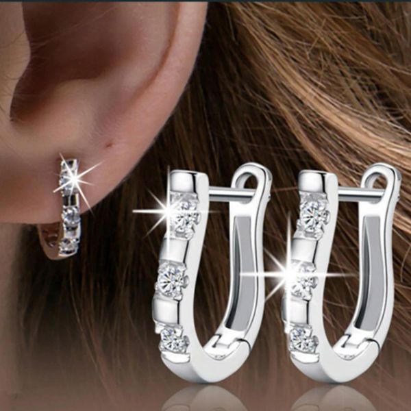 

1pair women harp shaped rhinestone inlaid shiny luxury party huggie earrings for women simple earring jewelry new, Silver