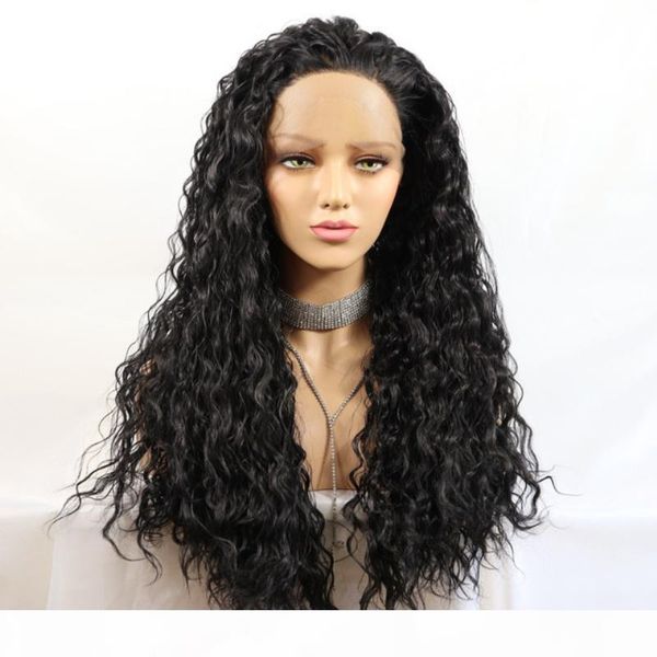 

synthetic front lace wig for woman loose curly natural looking heat resistant fiber synthetic curly lacefront wigs pre plucked, Black;brown