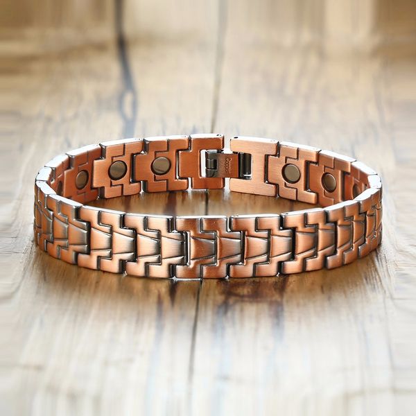 

99% copper magnetic therapy arthritis pain relief rsi carpal tunnel health hand line men bracelet bangle pulseras hombre jewelry, Golden;silver