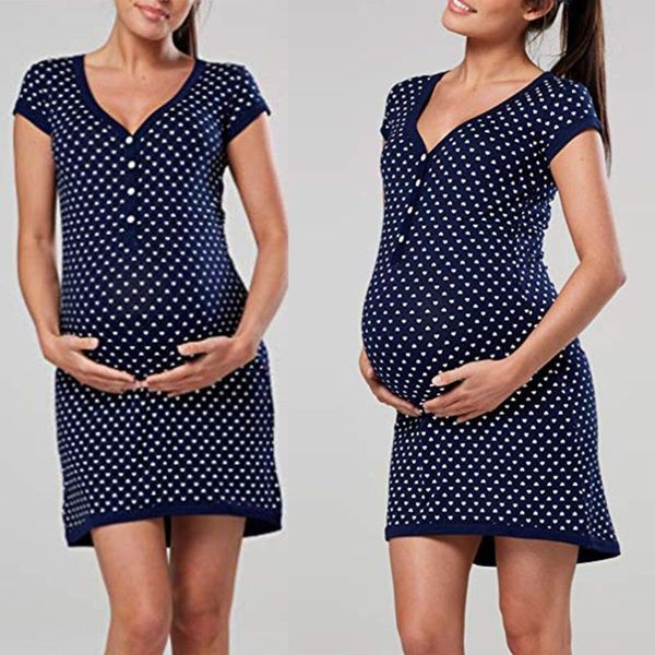 

лето плюс размер платья для беременных родильного короткие рукава поинт печать повседневный сарафане беременность платье материнство платья, White