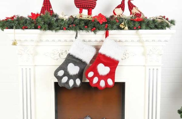 

christmas decoration christmas dog paw sock large red and gray interior gift wrap bag festive party supplies fa2437