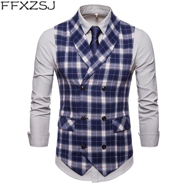 

ffxzsj new arrival men's classic formal business slim fit gilet suit vest for men gentleman plaid tuxedo waistcoat, Black;white