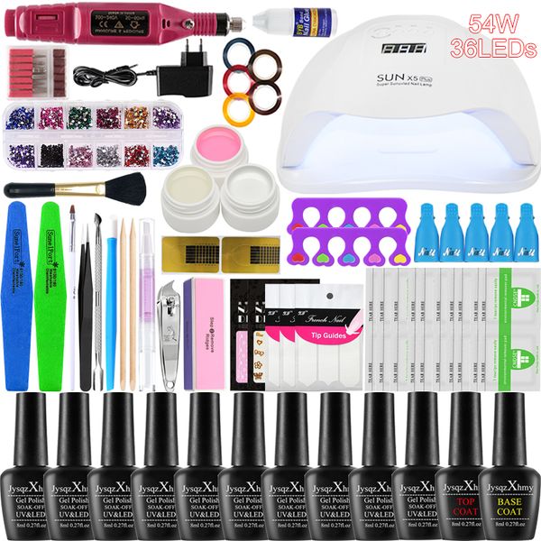 

nail set uv led lamp dryer nail extension uv gel manicure kit 0/10 colors polish soak manicure set for art tools sets