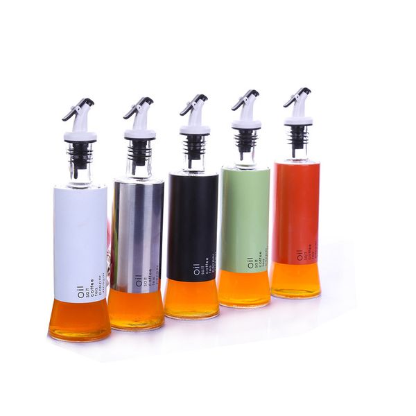 

creative 300ml kitchen glass oil bottle stainless steel leak-proof soy sauce vinegar cruet storage dispenser useful kitchen tool