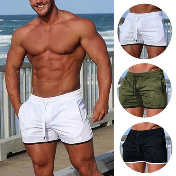 

men plus size mid rise drawstring waist shorts male solid color quick dry causal beach shorts slim fit trunks with pockets m-3xl, White;black