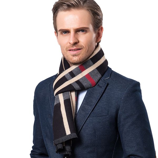 

new designer autumn winter classic vertical lattice casual collar business gift warm imitation cashmere men's scarf ing, Blue;gray