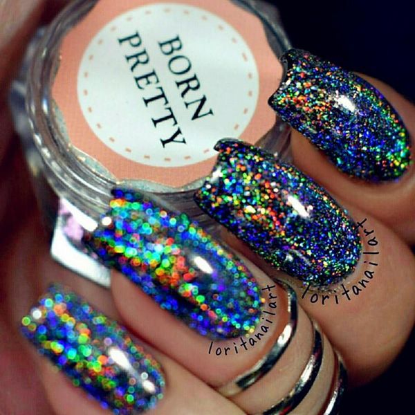 BORN PRETTY Galaxy holografischer Nagelglitter, Laser-Holo-Nagel-Pailletten, Pailletten, Pigmentpulver, Nail-Art-Staub, 0,2 g, 0,5 g optional