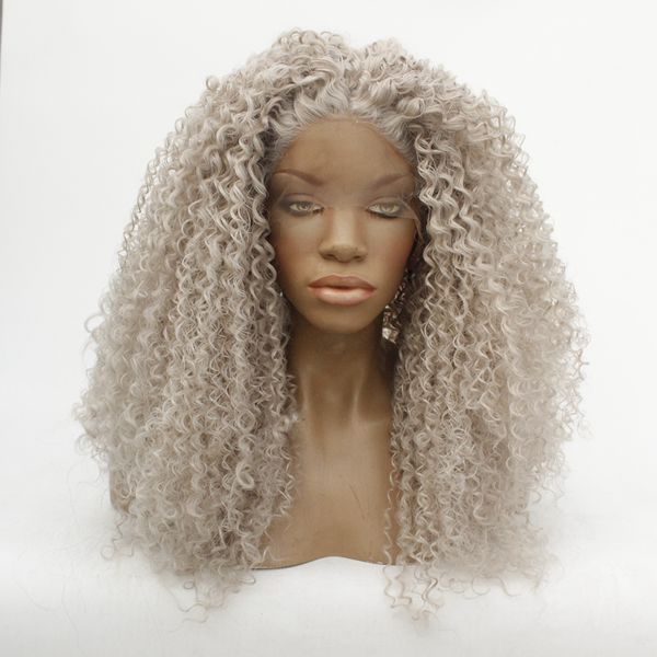 

heat-resistant wig afro kinky curly lace front wig high density glueless synthetic for women, Black