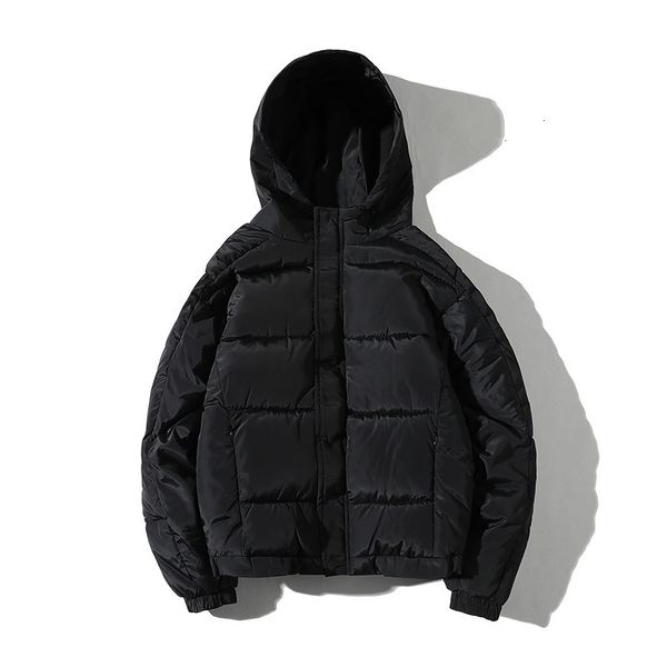 

winter men 2019 fashion hooded male parka jas mens solid fat jassen man winter park, Black