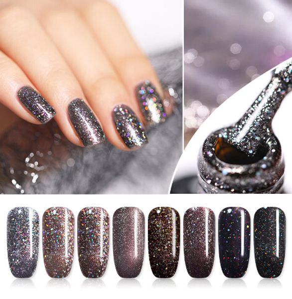 

7.5ml holographic glitter uv gel polish dark brown sequins gel lacquer soak off uv gel varnish nail art lacquer led, Red;pink