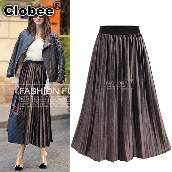 

clobee xxxl 4xl 5xl plus size women long skirts 2020 spring summer velvet elastic high waist social jump loose pleated skirt, Black