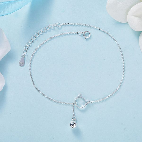

anklets cute cat foot jewelry 925 sterling silver animal hollow bell chain charm minimalist bracelets for women fine, Red;blue