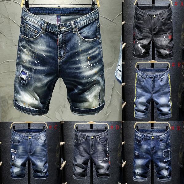 

new fashion men denim shorts midi jeans short pant stretchy jeans rip casual shorts men short pant, Blue