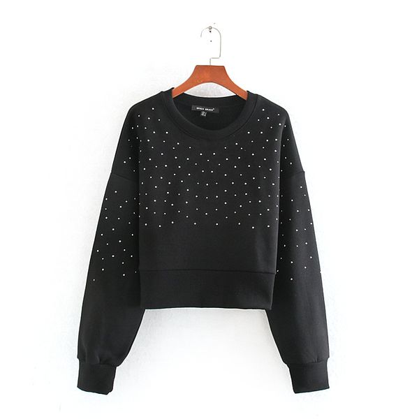 

rhinestone women black sweatshirt spring 2020 new fashion female o-neck pullover