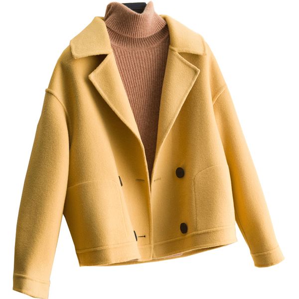 

high-end women's short coat 2019 winter new pure wool coat short fashion bright and slim with commuter size s-xl, Black;brown