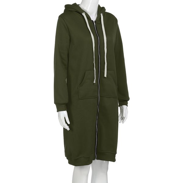 

2019 winter new fashion slimwomen zipper open hooded fleece sweatshirt long coat jacket outwear z731, Black