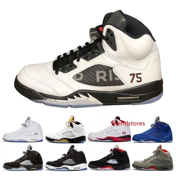 

new mens 5 5s basketball shoes international flight blue suede og metallic black white cement fire red sport sneakers size 41-47