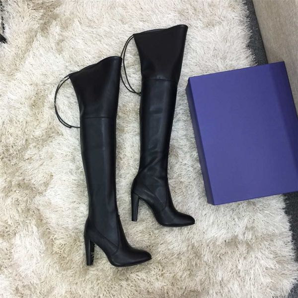 

2019 designer shoes new luxury fashion retro casual female thigh-high boots women's shoes 35 yards to 42 yards high heel, Black