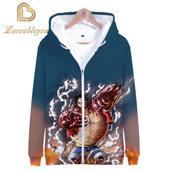 

men's hoodies & sweatshirts anime hoodie one piece monkey d. luffy 3d printed hooded for men spring antumn zipper jackets cardigan, Black