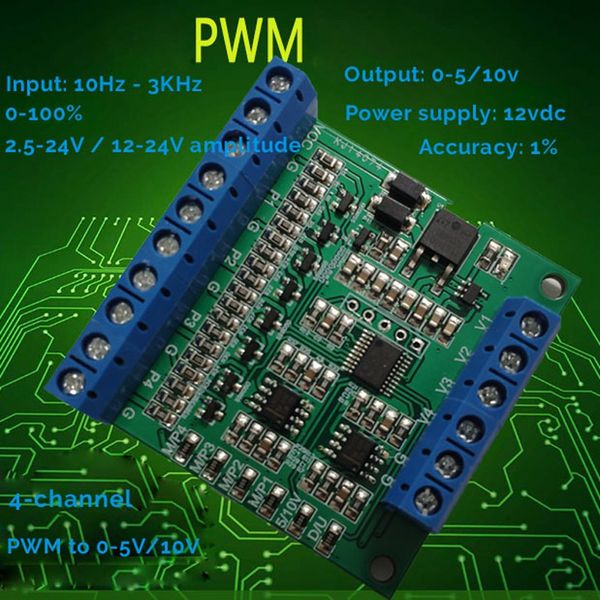 Convertitore PWM a 0-5V regolabile a 4 canali da 10Hz a 3KHz Modulo PWM a tensione 0-10V con terminali di cablaggio