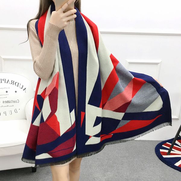 

women scarves 190*65cm female color striped patchwork shawl autumn winter cashmere scarves fashion warm thick double sided scarf, Blue;gray